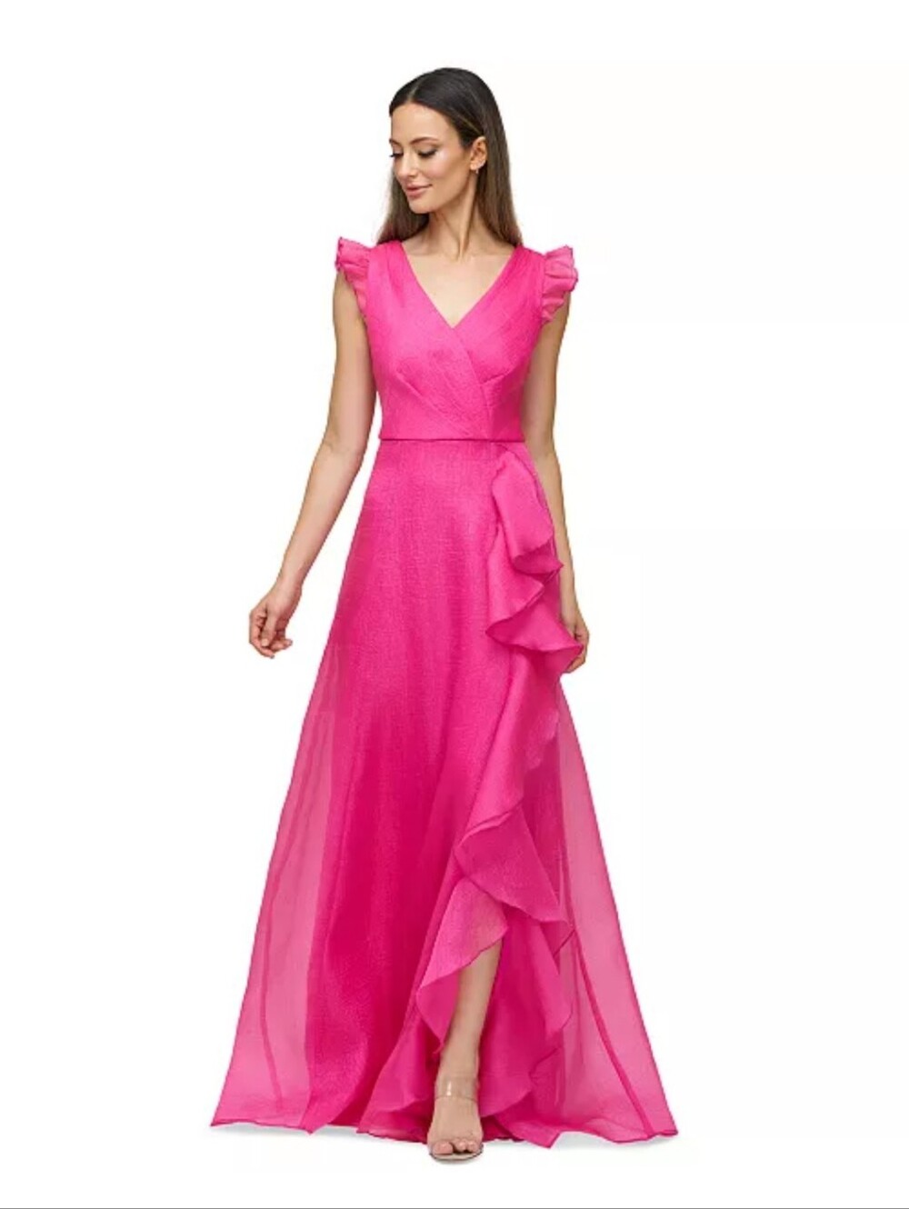 JS Collections Pink Ruffle Maxi Dress Size 12 Formal Wedding Guest NWT $298